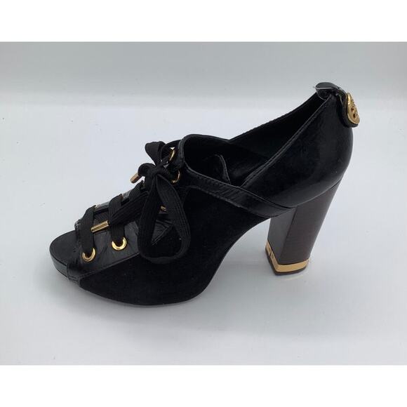 Tory Burch Size 8 High Heels Open Toe Gold Detailing Tie Open Toe Stylish - Picture 6 of 8